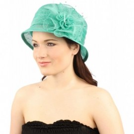 Bucket Hats Summer Fancy 1920s Flapper Sinamay Trio Floral Cloche Bucket Church Hat - Mint - CR11VBV0NOR $26.23