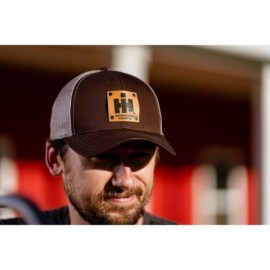 Baseball Caps IH Tractor Hat with Leather Emblem- Brown Mesh - C818YMOACQG $24.52