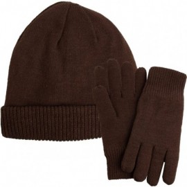 Skullies & Beanies Men Winter Hat and Gloves Set Warm Fleece Beanie Knit Hat with Winter Gloves - Brown - CB18D0E35HU $13.87