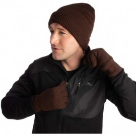 Skullies & Beanies Men Winter Hat and Gloves Set Warm Fleece Beanie Knit Hat with Winter Gloves - Brown - CB18D0E35HU $13.87