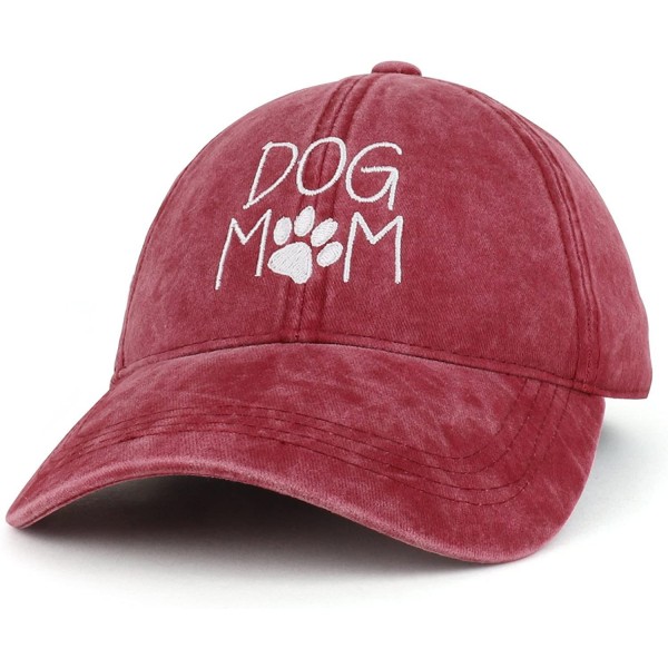 Baseball Caps Dog Mom Text Embroidered Washed Cotton Baseball Cap - Burgundy - CS18D6CYLNE $22.12