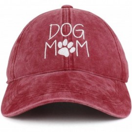 Baseball Caps Dog Mom Text Embroidered Washed Cotton Baseball Cap - Burgundy - CS18D6CYLNE $22.12