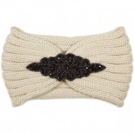 Cold Weather Headbands Women's Winter Sequin Flower Knitted Headband Ear Warmern - Bead - Beige - CN18HD4QX4R $10.62