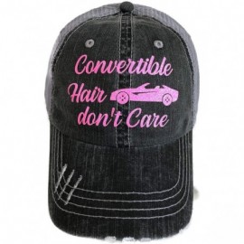 Baseball Caps Neon Pink Glitter Convertible Hair Don't Care Distressed Look Grey Trucker Cap Hat - CE18WWTGEX3 $21.45