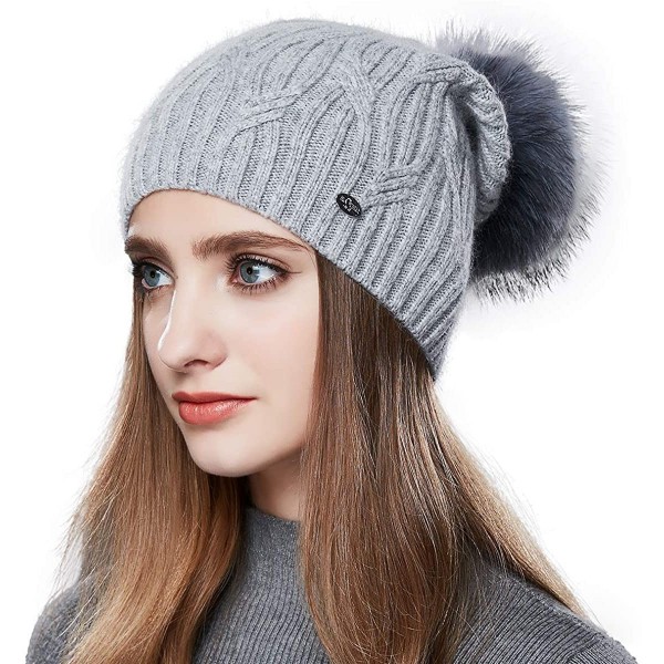 Skullies & Beanies Winter Hats for Women Fur Pom Pom Hats Knitted Cuff Bobble Beanie Warm Wool Ski Cap - CY18L9E6AML $16.63