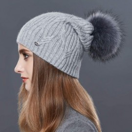 Skullies & Beanies Winter Hats for Women Fur Pom Pom Hats Knitted Cuff Bobble Beanie Warm Wool Ski Cap - CY18L9E6AML $16.63