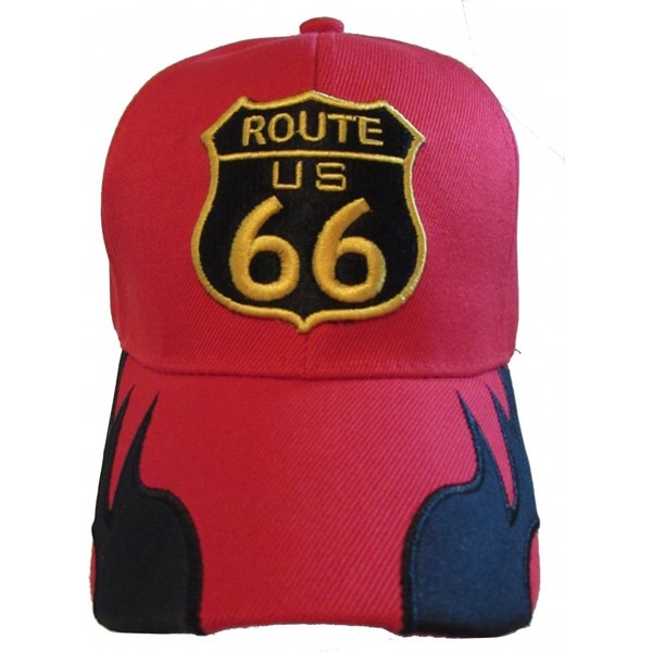 Baseball Caps Historic Route 66 Mother Road Premium Hat - Baseball Cap - Red Side Flames - C411TG0NHEX $14.18