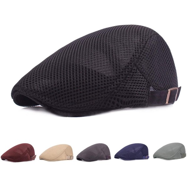 Newsboy Caps Men's Linen Duckbill Ivy Newsboy Hat Scally Flat Cap - A-black - CB18SIU2Z2N $14.40