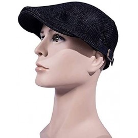Newsboy Caps Men's Linen Duckbill Ivy Newsboy Hat Scally Flat Cap - A-black - CB18SIU2Z2N $14.40