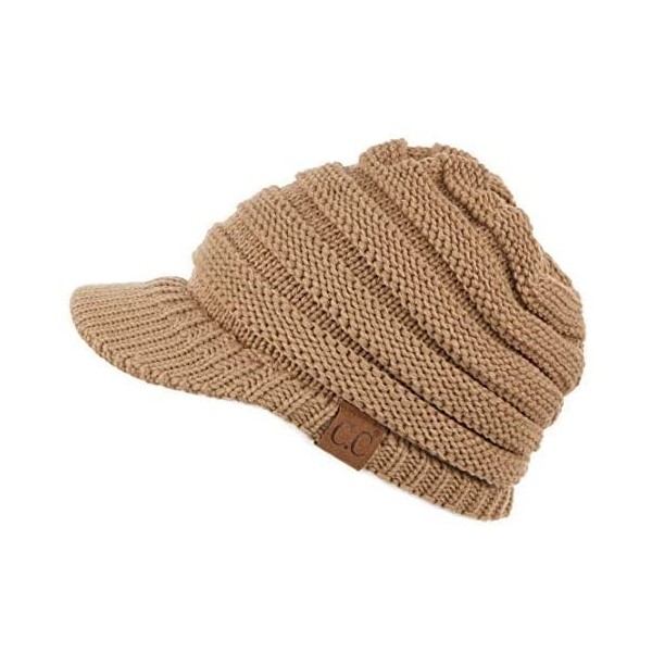 Skullies & Beanies Hatsandscarf Exclusives Women's Ribbed Knit Hat with Brim (YJ-131) - Camel - CL12NSLWNPT $12.86