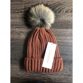 Skullies & Beanies Knit Hat for Womens Girls Fleece Winter Slouchy Beanie Hat with Real Raccon Fox Fur Pom Pom - Style02 Rust...