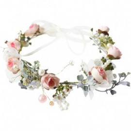 Headbands Boho Flower Headband Hair Wreath Floral Garland Crown Halo Headpiece with Ribbon Wedding Festival Party - I - CM18D...