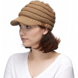 Skullies & Beanies Hatsandscarf Exclusives Women's Ribbed Knit Hat with Brim (YJ-131) - Camel - CL12NSLWNPT $12.86