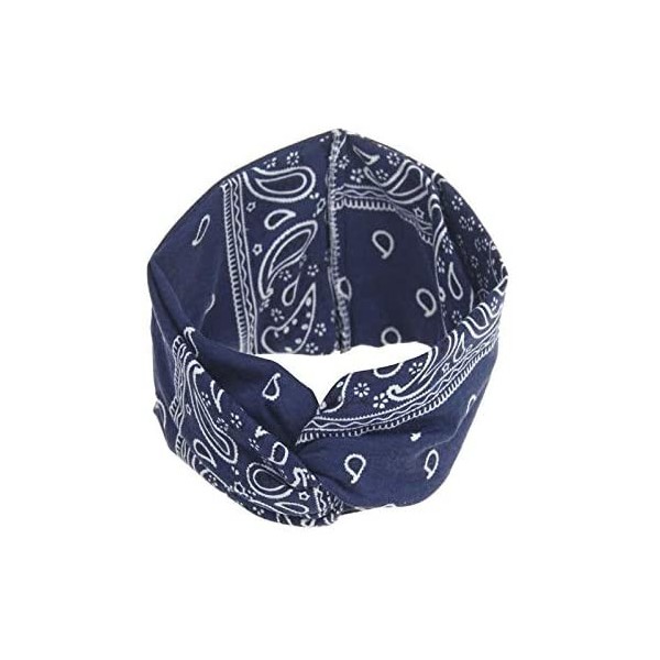 Headbands Women Yoga Sport Headband Elastic Floral Twisted Knotted Hair Band Turban - Navy - CY18NOD0DL5 $12.84