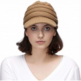 Skullies & Beanies Hatsandscarf Exclusives Women's Ribbed Knit Hat with Brim (YJ-131) - Camel - CL12NSLWNPT $12.86