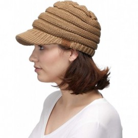 Skullies & Beanies Hatsandscarf Exclusives Women's Ribbed Knit Hat with Brim (YJ-131) - Camel - CL12NSLWNPT $12.86