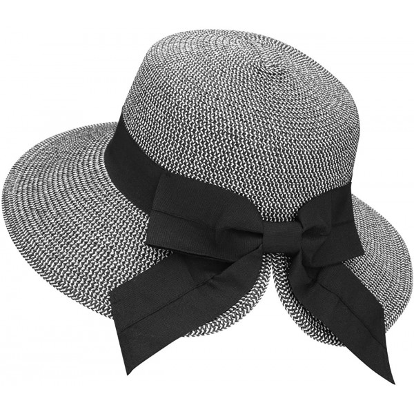 Sun Hats Women's Lightweight Foldable/Packable Beach Sun Hat w/Decorative Bow - Black White Mix - CH180WX3I30 $20.32