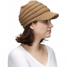 Skullies & Beanies Hatsandscarf Exclusives Women's Ribbed Knit Hat with Brim (YJ-131) - Camel - CL12NSLWNPT $12.86