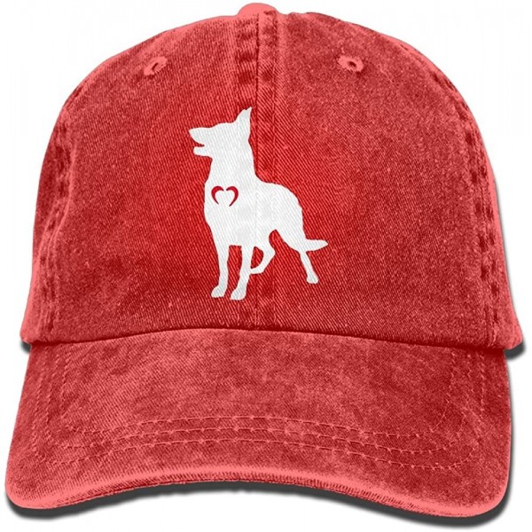 Baseball Caps German Shepherd with Heart-1 Vintage Jeans Baseball Cap Adjustable Dad Hat Unisex - Red - C118EIIWDIL $11.74