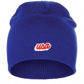 Skullies & Beanies Classic USA Cities Winter Knit Cuffless Beanie Hat 3D Raised Layer Letters - Usa Blue - White Red - CR18IL...
