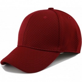 Baseball Caps Men's Curved Brim Stretch Fit Mesh 6 Panel Fitted Baseball Cap - Burgundy - CN18I8TSIKL $11.31