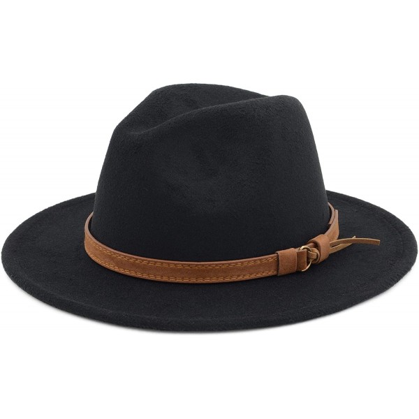 Fedoras Classic Wide Brim Women Men Fedora Hat with Belt Buckle Felt Panama Hat - Black - C718ZCQOCYL $16.18