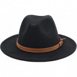 Fedoras Classic Wide Brim Women Men Fedora Hat with Belt Buckle Felt Panama Hat - Black - C718ZCQOCYL $16.18