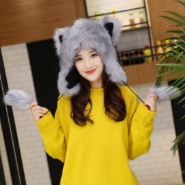 Skullies & Beanies Women Winter Hat Cute Faux Fur Cap Warm Thicken Russian Ushanka Hats - Gray - CA18LHGQ7KA $21.62