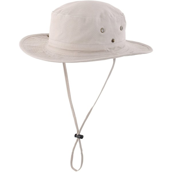 Sun Hats Women Fishing Sun Hat Wide Brim Breathable Cotton Safari Hat with Strap - Khaki - CT18R8Z49QN $13.14