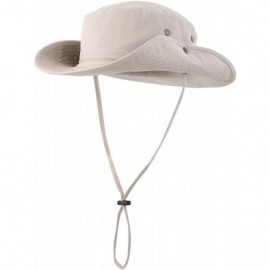 Sun Hats Women Fishing Sun Hat Wide Brim Breathable Cotton Safari Hat with Strap - Khaki - CT18R8Z49QN $13.14