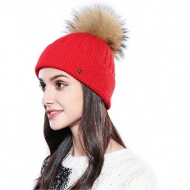 Skullies & Beanies Women Winter Kintted Beanie Hats with Real Fox Fur Pom Pom - Z-red - C518YEUUXCS $21.10