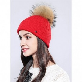 Skullies & Beanies Women Winter Kintted Beanie Hats with Real Fox Fur Pom Pom - Z-red - C518YEUUXCS $21.10