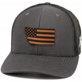 Baseball Caps 'Montana Patriot' Leather Patch Hat Curved Trucker - Charcoal/Black - CA18IOLH8LZ $53.98