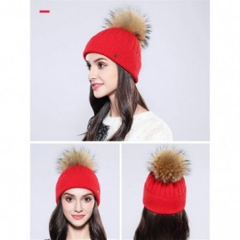 Skullies & Beanies Women Winter Kintted Beanie Hats with Real Fox Fur Pom Pom - Z-red - C518YEUUXCS $21.10