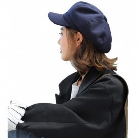 Newsboy Caps Woman Solid Color Beret Hat Cap Newsboy Casual Young Painter for Ladies Autumn Winter - Navy - CS18LHR6YHA $24.82