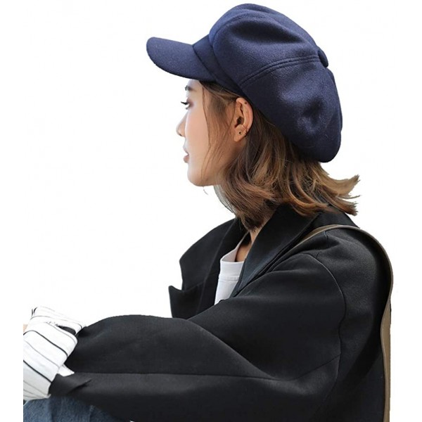 Newsboy Caps Woman Solid Color Beret Hat Cap Newsboy Casual Young Painter for Ladies Autumn Winter - Navy - CS18LHR6YHA $10.05