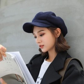 Newsboy Caps Woman Solid Color Beret Hat Cap Newsboy Casual Young Painter for Ladies Autumn Winter - Navy - CS18LHR6YHA $10.05