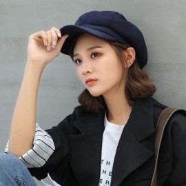 Newsboy Caps Woman Solid Color Beret Hat Cap Newsboy Casual Young Painter for Ladies Autumn Winter - Navy - CS18LHR6YHA $10.05