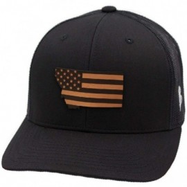 Baseball Caps 'Montana Patriot' Leather Patch Hat Curved Trucker - Charcoal/Black - CA18IOLH8LZ $28.58