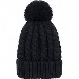 Skullies & Beanies Women's Winter Beanie Warm Fleece Lining - Thick Slouchy Cable Knit Skull Hat Ski Cap - Black - CG12MYMWTX...