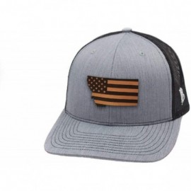 Baseball Caps 'Montana Patriot' Leather Patch Hat Curved Trucker - Charcoal/Black - CA18IOLH8LZ $28.58