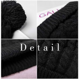 Skullies & Beanies Women's Winter Beanie Warm Fleece Lining - Thick Slouchy Cable Knit Skull Hat Ski Cap - Black - CG12MYMWTX...