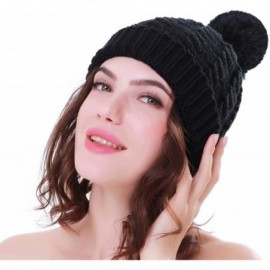 Skullies & Beanies Women's Winter Beanie Warm Fleece Lining - Thick Slouchy Cable Knit Skull Hat Ski Cap - Black - CG12MYMWTX...