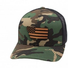 Baseball Caps 'Montana Patriot' Leather Patch Hat Curved Trucker - Charcoal/Black - CA18IOLH8LZ $28.58
