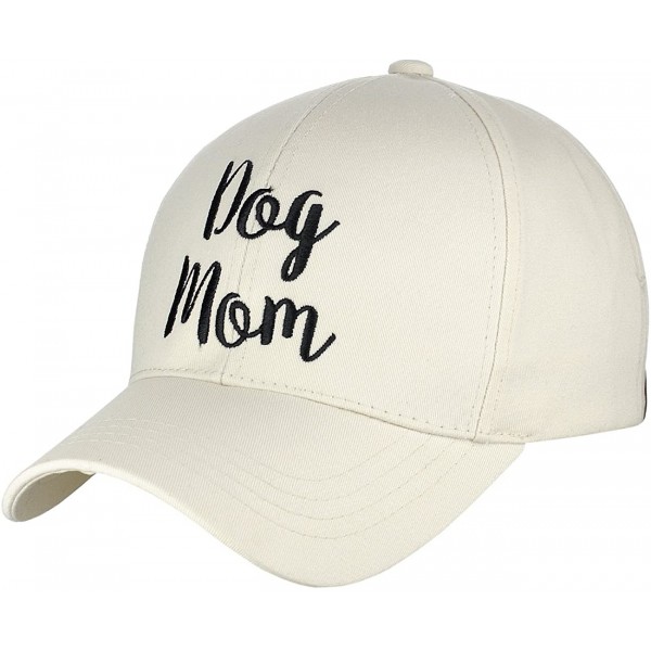 Baseball Caps Women's Embroidered Quote Adjustable Cotton Baseball Cap - Dog Mom- Beige - C0180OQY7EK $13.18