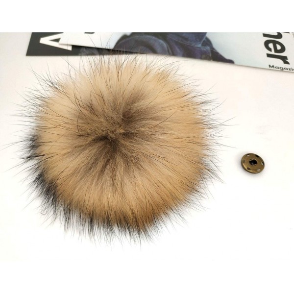 Skullies & Beanies 5" Real Raccoon Fur Pom Pom with Press Snap Button for Knitted Hat Beanie Hats- Detachable (Brown) - Brown...