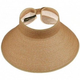 Sun Hats Womens Summer Foldable Straw Sun Visor Hat Wide Brim Roll Up Beach Hat Cap Sun Hats with Bow - Khaki - CZ18QAY8D8E $...