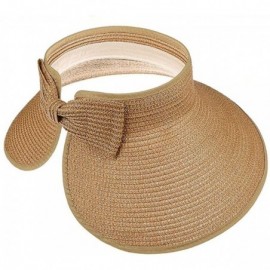 Sun Hats Womens Summer Foldable Straw Sun Visor Hat Wide Brim Roll Up Beach Hat Cap Sun Hats with Bow - Khaki - CZ18QAY8D8E $...