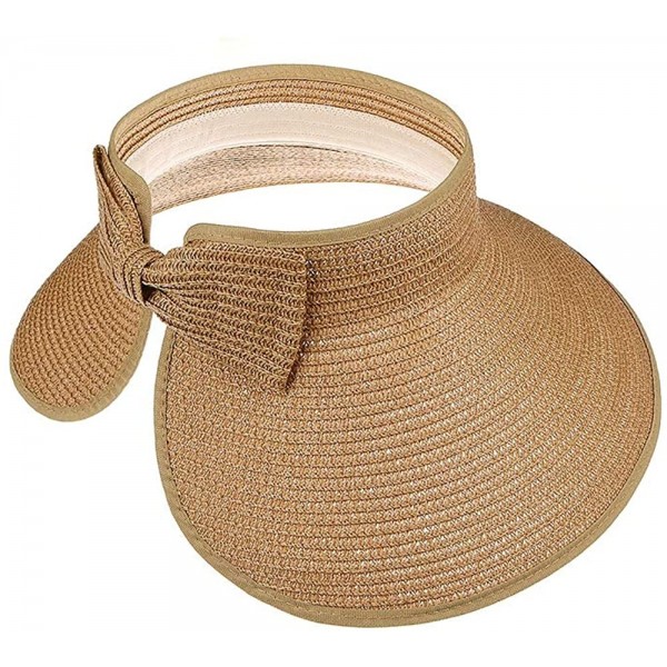Womens Summer Foldable Straw Sun Visor Hat Wide Brim Roll Up Beach Hat ...