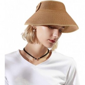 Sun Hats Womens Summer Foldable Straw Sun Visor Hat Wide Brim Roll Up Beach Hat Cap Sun Hats with Bow - Khaki - CZ18QAY8D8E $...